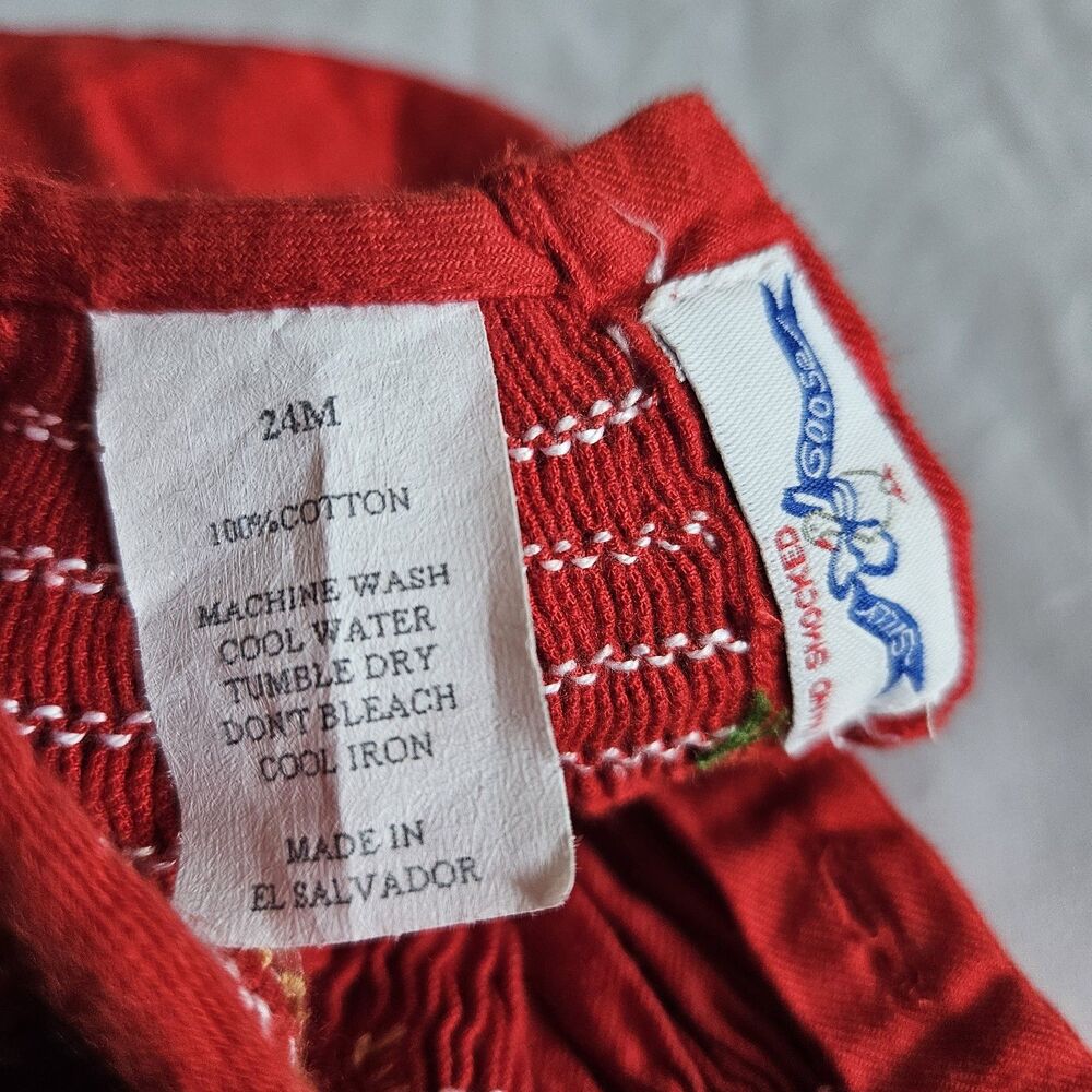 Vintage Silly Goose Hand Smocked Monkey Palm Tree Dress Red Green Ricrac 24M - Picture 4 of 10